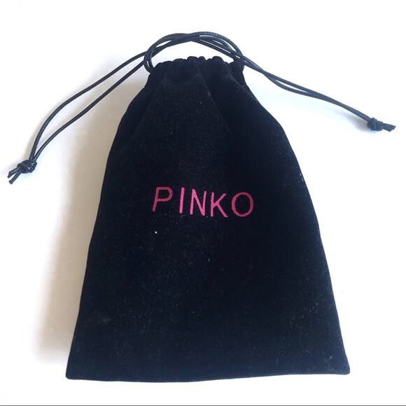 Pinko Black Pouch Dust Bag Jewelry Sunglasses Pink Logo Velour Drawstring Gift - Picture 1 of 6